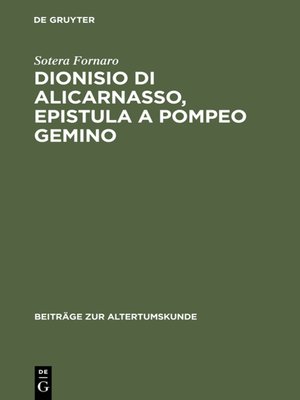 cover image of Dionisio di Alicarnasso, Epistula a Pompeo Gemino